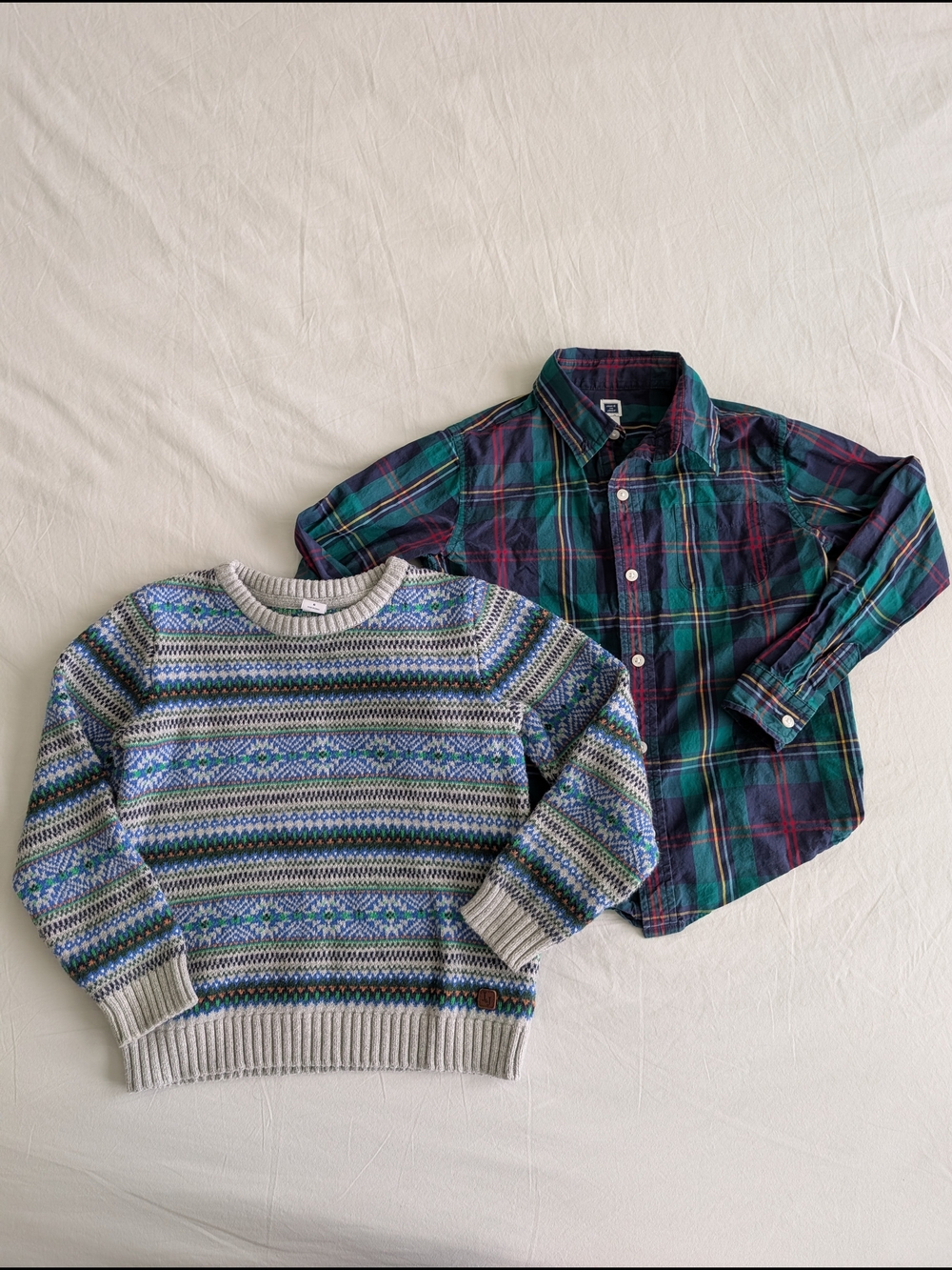 Janie and Jack Boys Lot Fair Aisle Sweater and Button Up Long Sleeve Sz 6